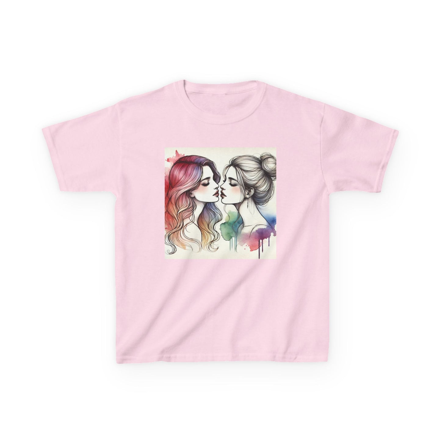 Girls kiss watercolour