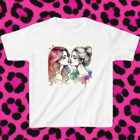 Girls kiss watercolour